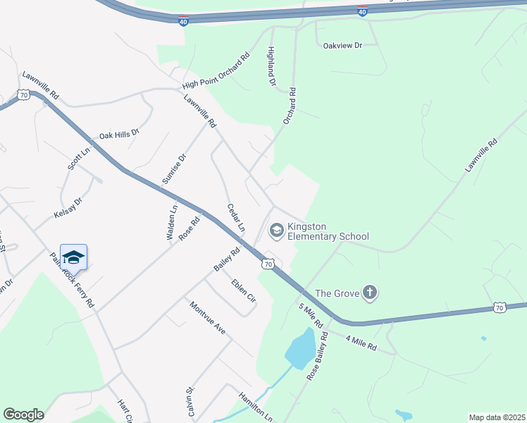 map of restaurants, bars, coffee shops, grocery stores, and more near 325 Bailey Road in Kingston