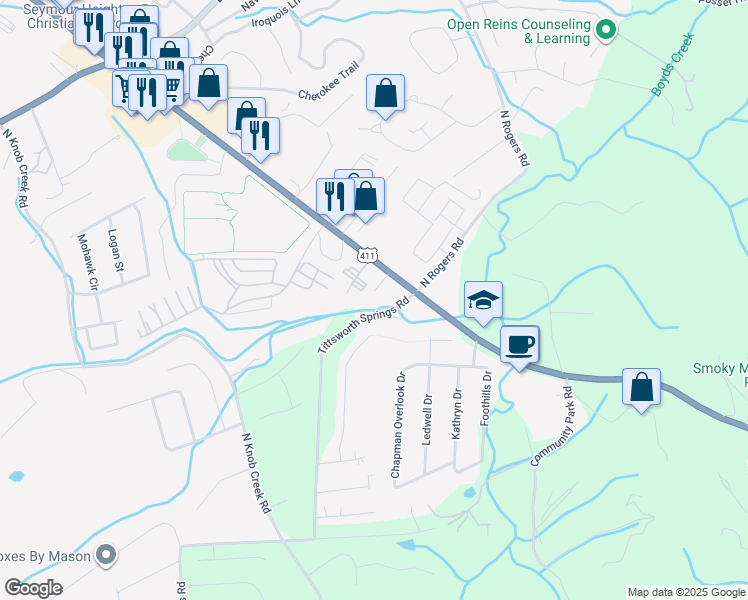 map of restaurants, bars, coffee shops, grocery stores, and more near 11735 Chapman Highway in Seymour