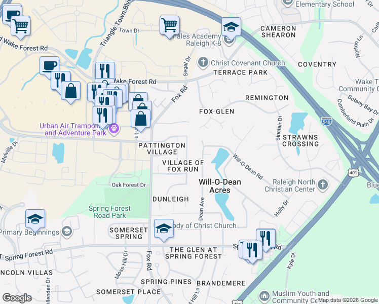 map of restaurants, bars, coffee shops, grocery stores, and more near 5945 Kohler Lane in Raleigh