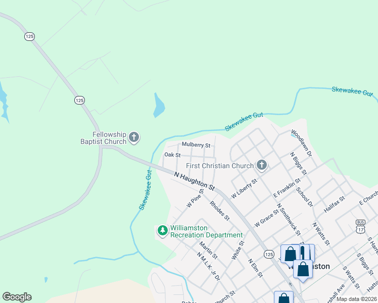 map of restaurants, bars, coffee shops, grocery stores, and more near 114-198 Plum Street in Williamston