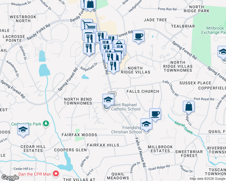 map of restaurants, bars, coffee shops, grocery stores, and more near in Raleigh