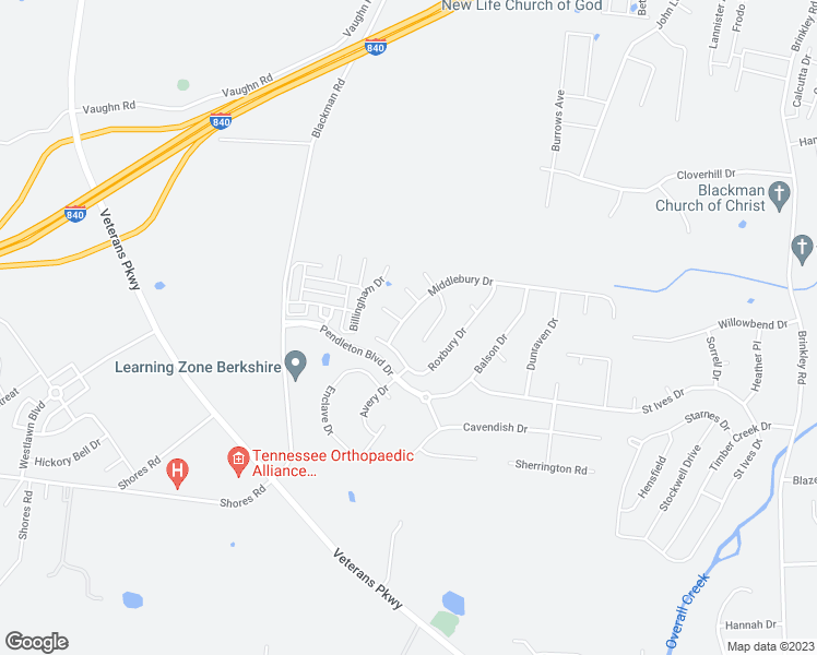 map of restaurants, bars, coffee shops, grocery stores, and more near 5527 Middlebury Drive in Murfreesboro