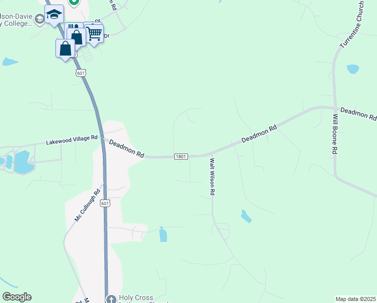 map of restaurants, bars, coffee shops, grocery stores, and more near 270 Deadmon Road in Mocksville