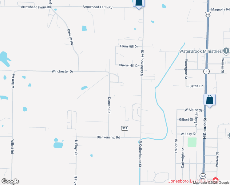 map of restaurants, bars, coffee shops, grocery stores, and more near 1706 Duncan Road in Jonesboro