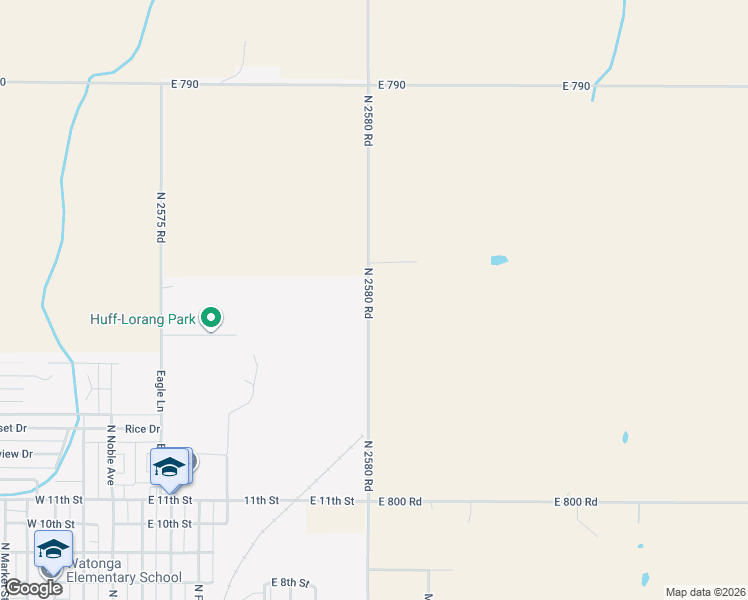 map of restaurants, bars, coffee shops, grocery stores, and more near N2580 Road in Watonga