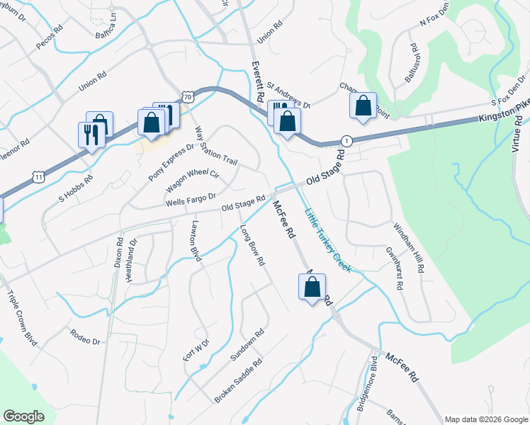 map of restaurants, bars, coffee shops, grocery stores, and more near 205 McFee Road in Knoxville