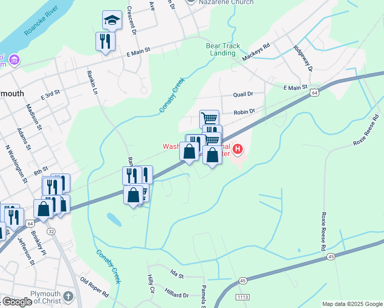 map of restaurants, bars, coffee shops, grocery stores, and more near 795 U.S. 64 in Plymouth