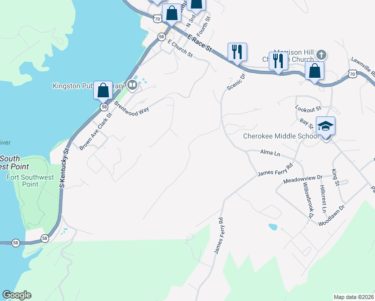 map of restaurants, bars, coffee shops, grocery stores, and more near 220 Brentwood Way in Kingston