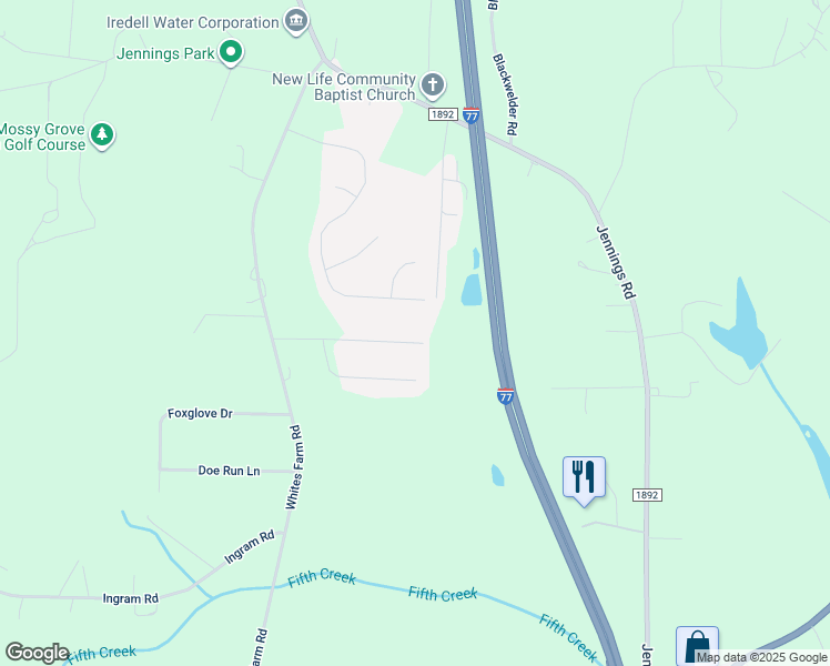 map of restaurants, bars, coffee shops, grocery stores, and more near 181 Saddlewood Lane in Statesville