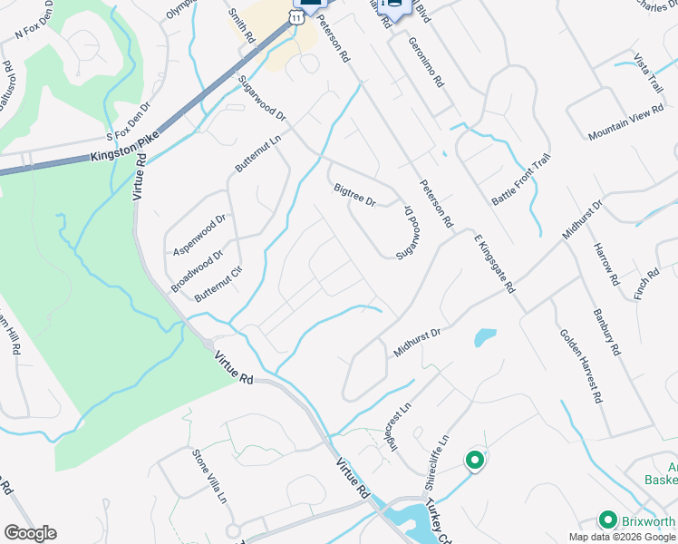 map of restaurants, bars, coffee shops, grocery stores, and more near 11911 Sandy Run Road in Farragut
