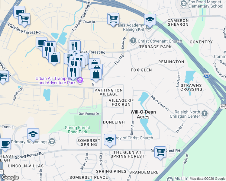 map of restaurants, bars, coffee shops, grocery stores, and more near 4621 Malone Court in Raleigh