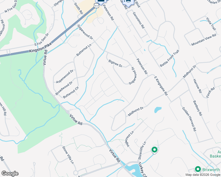 map of restaurants, bars, coffee shops, grocery stores, and more near 11911 Sandy Run Road in Farragut
