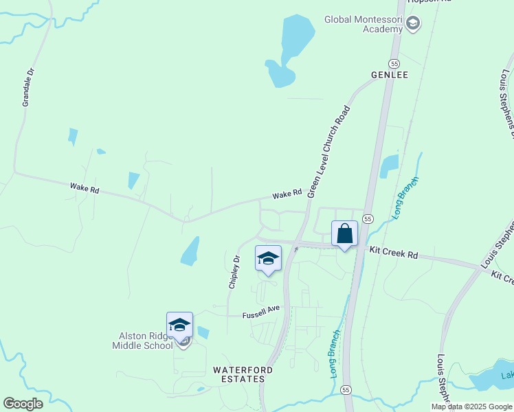 map of restaurants, bars, coffee shops, grocery stores, and more near 103 Olivet Loop in Cary