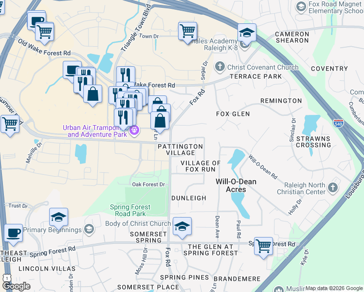 map of restaurants, bars, coffee shops, grocery stores, and more near 4621 Malone Court in Raleigh