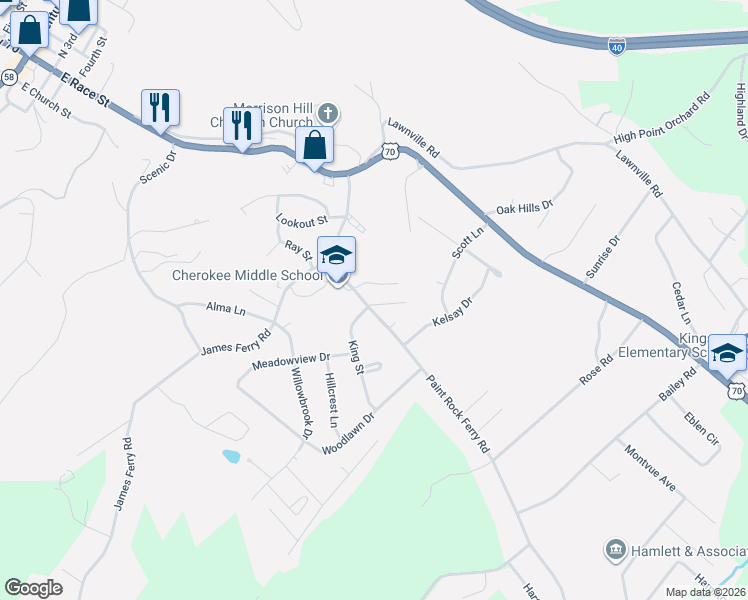 map of restaurants, bars, coffee shops, grocery stores, and more near 201 Farmington Trail in Kingston
