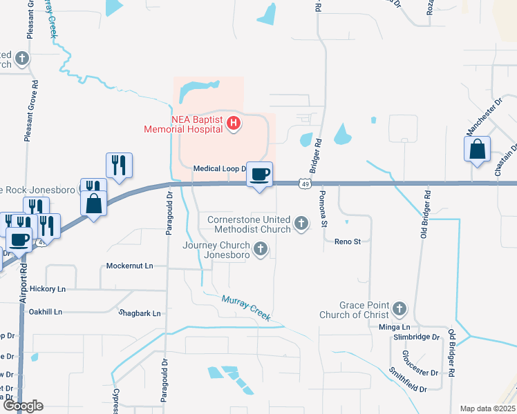 map of restaurants, bars, coffee shops, grocery stores, and more near 4827 East Johnson Avenue in Jonesboro
