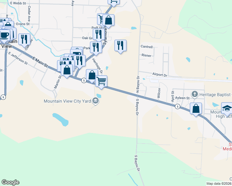 map of restaurants, bars, coffee shops, grocery stores, and more near 921 East Main Street in Mountain View