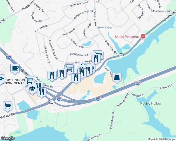 map of restaurants, bars, coffee shops, grocery stores, and more near 9435 South Northshore Drive in Knoxville