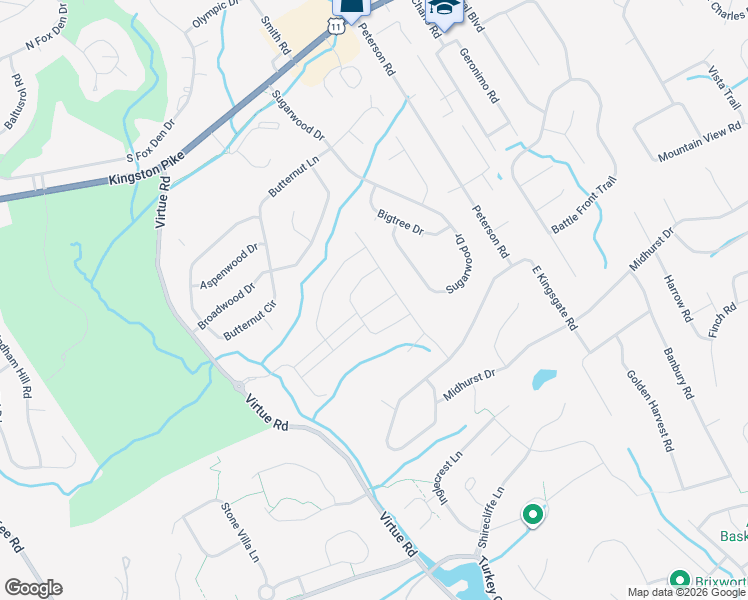 map of restaurants, bars, coffee shops, grocery stores, and more near 11911 Sandy Run Road in Farragut