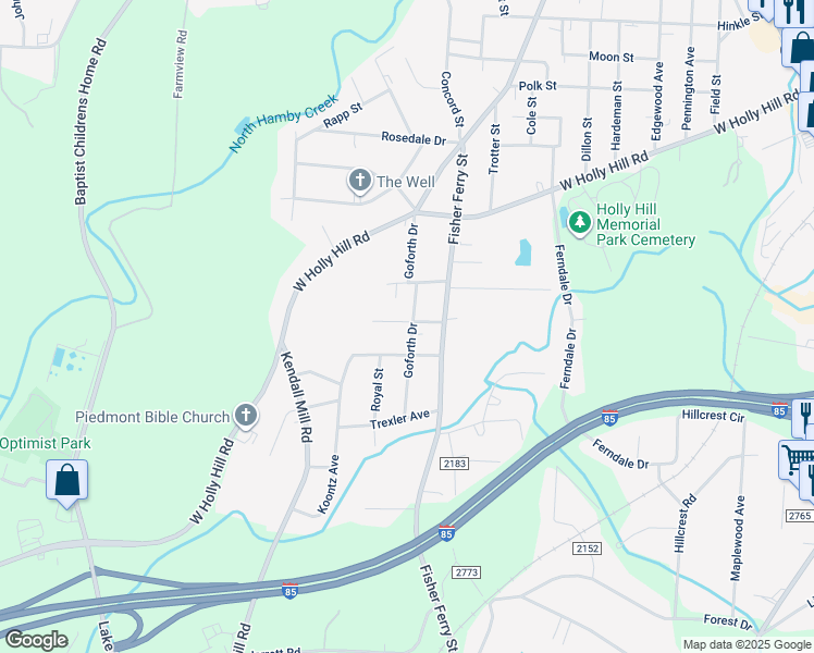 map of restaurants, bars, coffee shops, grocery stores, and more near 200 Goforth Drive in Thomasville