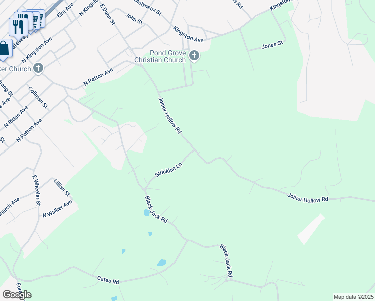 map of restaurants, bars, coffee shops, grocery stores, and more near 104 Stricklan Lane in Rockwood