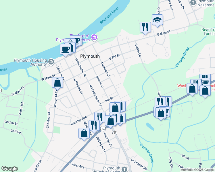 map of restaurants, bars, coffee shops, grocery stores, and more near 206 6th Street in Plymouth