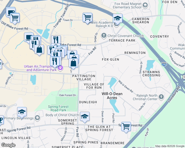 map of restaurants, bars, coffee shops, grocery stores, and more near 4700 Malone Court in Raleigh
