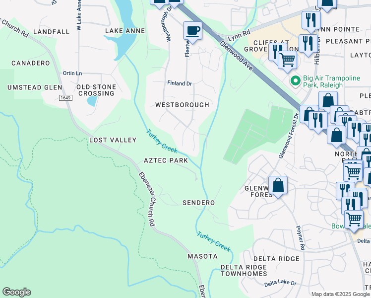 map of restaurants, bars, coffee shops, grocery stores, and more near 6009 Sweden Drive in Raleigh
