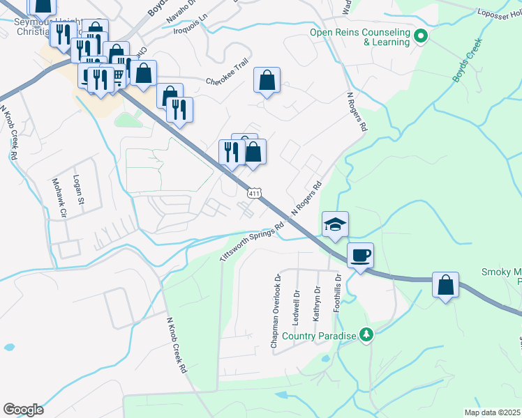 map of restaurants, bars, coffee shops, grocery stores, and more near 11719 Chapman Highway in Seymour