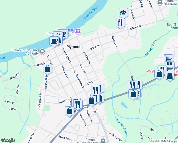 map of restaurants, bars, coffee shops, grocery stores, and more near 206 6th Street in Plymouth