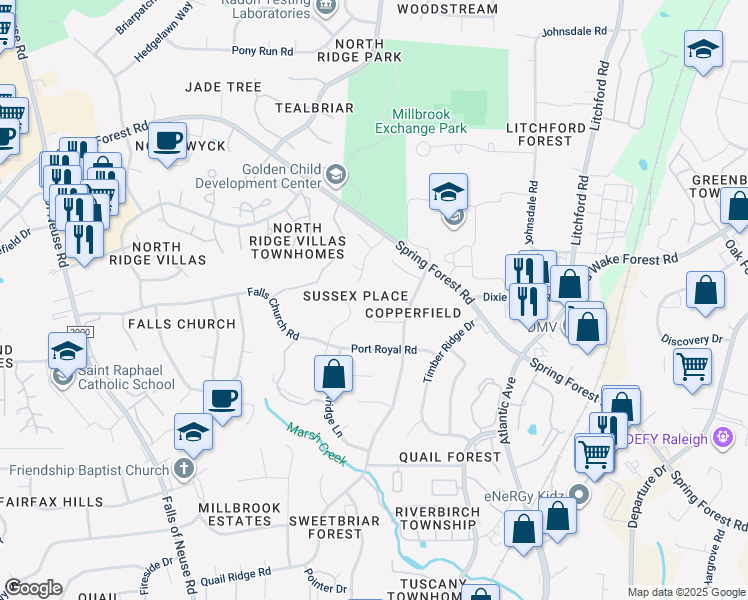 map of restaurants, bars, coffee shops, grocery stores, and more near 2004 Travianna Court in Raleigh