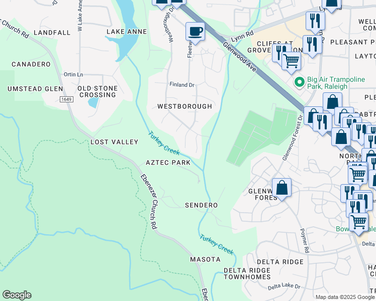 map of restaurants, bars, coffee shops, grocery stores, and more near 6009 Sweden Drive in Raleigh