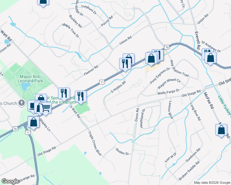map of restaurants, bars, coffee shops, grocery stores, and more near 12935 Siena Lane in Knoxville