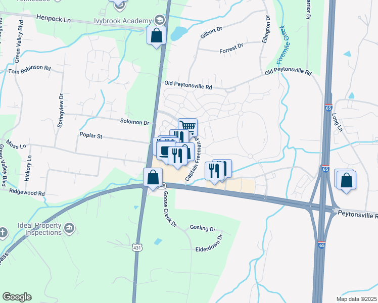 map of restaurants, bars, coffee shops, grocery stores, and more near 5021 Hughes Crossing in Franklin