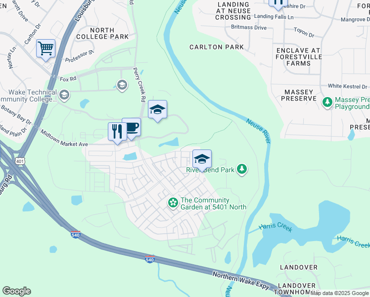 map of restaurants, bars, coffee shops, grocery stores, and more near 5701 Beardall Street in Raleigh