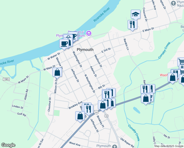 map of restaurants, bars, coffee shops, grocery stores, and more near 401-499 Adams Street in Plymouth