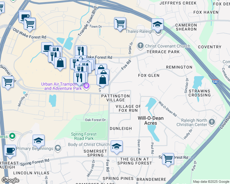 map of restaurants, bars, coffee shops, grocery stores, and more near 4621 Malone Court in Raleigh