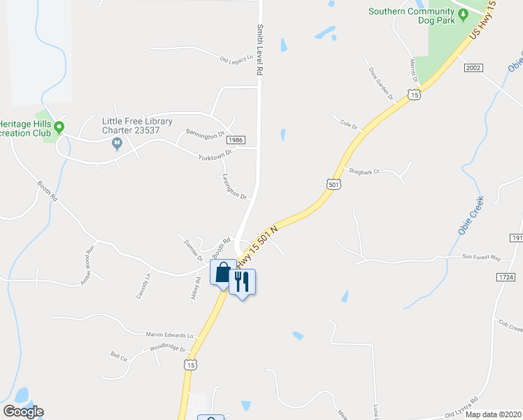 map of restaurants, bars, coffee shops, grocery stores, and more near 1701 Smith Level Road in Chapel Hill