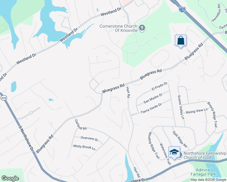 map of restaurants, bars, coffee shops, grocery stores, and more near 1600 Southshire Lane in Knoxville