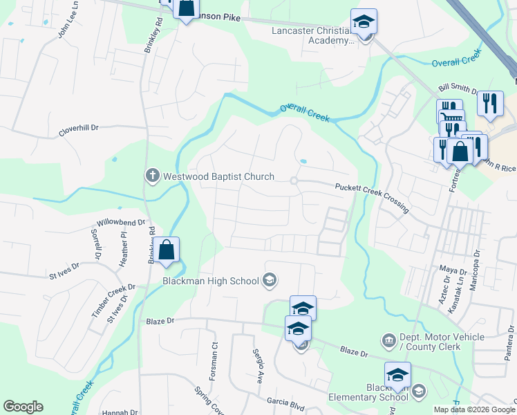 map of restaurants, bars, coffee shops, grocery stores, and more near 4432 Rubicon Drive in Murfreesboro