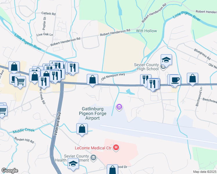 map of restaurants, bars, coffee shops, grocery stores, and more near 169 Victorias Landing in Sevierville