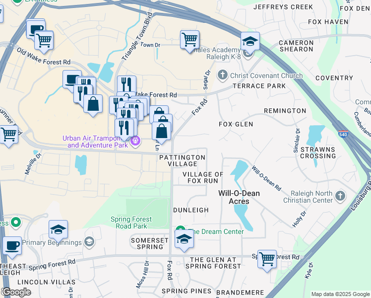map of restaurants, bars, coffee shops, grocery stores, and more near 4621 Malone Court in Raleigh