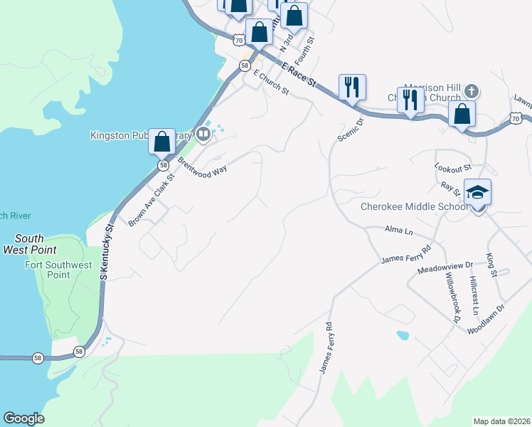 map of restaurants, bars, coffee shops, grocery stores, and more near 220 Brentwood Way in Kingston