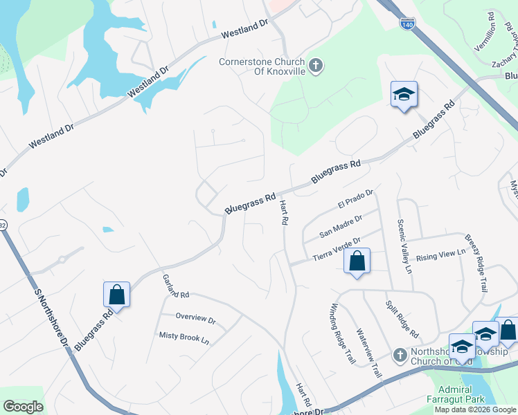 map of restaurants, bars, coffee shops, grocery stores, and more near 10004 Bluegrass Road in Knoxville