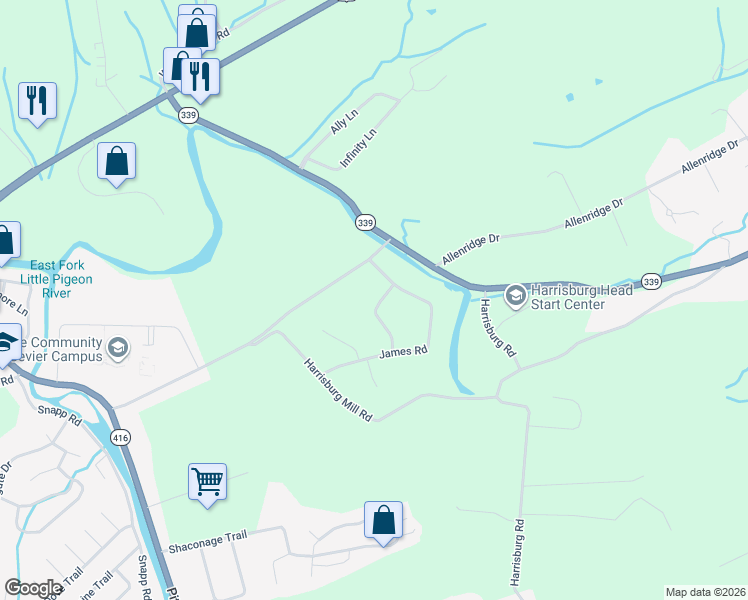 map of restaurants, bars, coffee shops, grocery stores, and more near 1812 Edward Drive in Sevierville