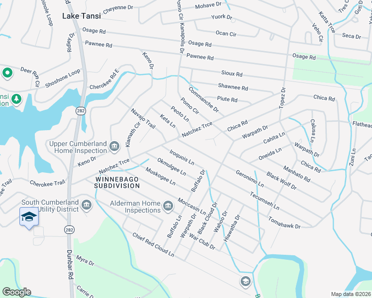 map of restaurants, bars, coffee shops, grocery stores, and more near 908 Geronimo Lane in Crossville
