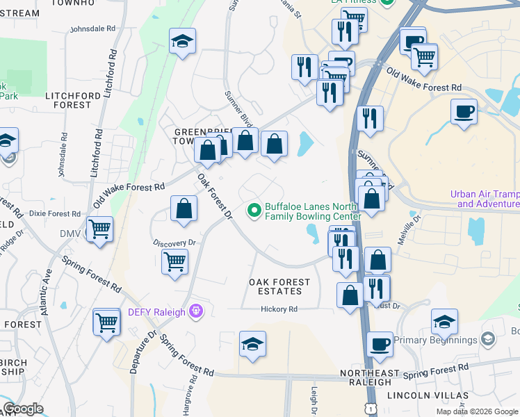 map of restaurants, bars, coffee shops, grocery stores, and more near 6187 Beale Loop in Raleigh