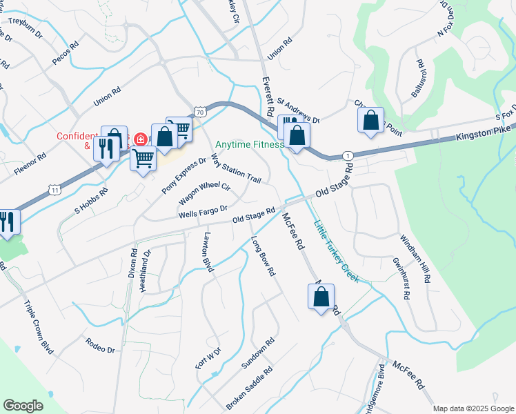 map of restaurants, bars, coffee shops, grocery stores, and more near 12604 Wagon Wheel Circle in Knoxville