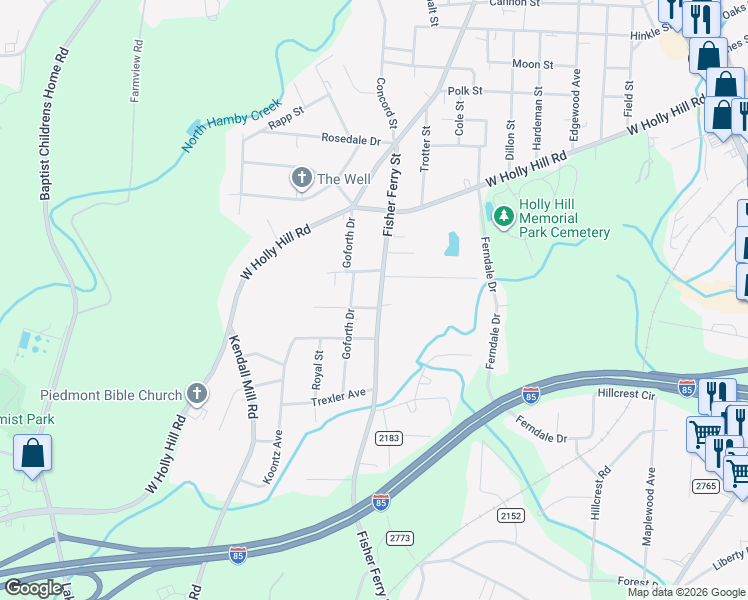 map of restaurants, bars, coffee shops, grocery stores, and more near 930 Fisher Ferry Street in Thomasville