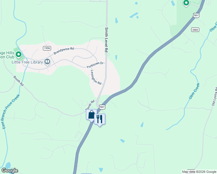map of restaurants, bars, coffee shops, grocery stores, and more near 1701 Smith Level Road in Chapel Hill